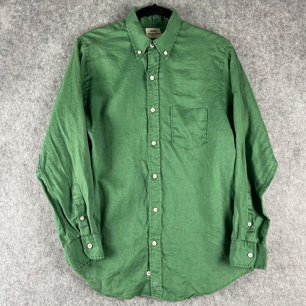 Bensimon 100% Linen Shirt Mens Small Green Button Down Long Sleeve Preppy